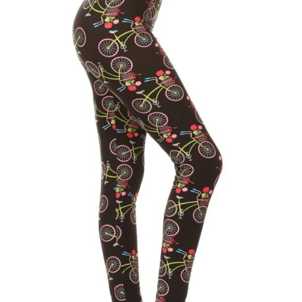 Buttery Soft Summer Bicycle Print One Size Leggings